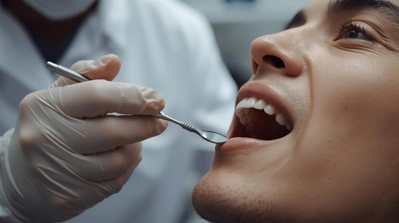 Dentist performing a routine oral exam in an Orange CA dental office