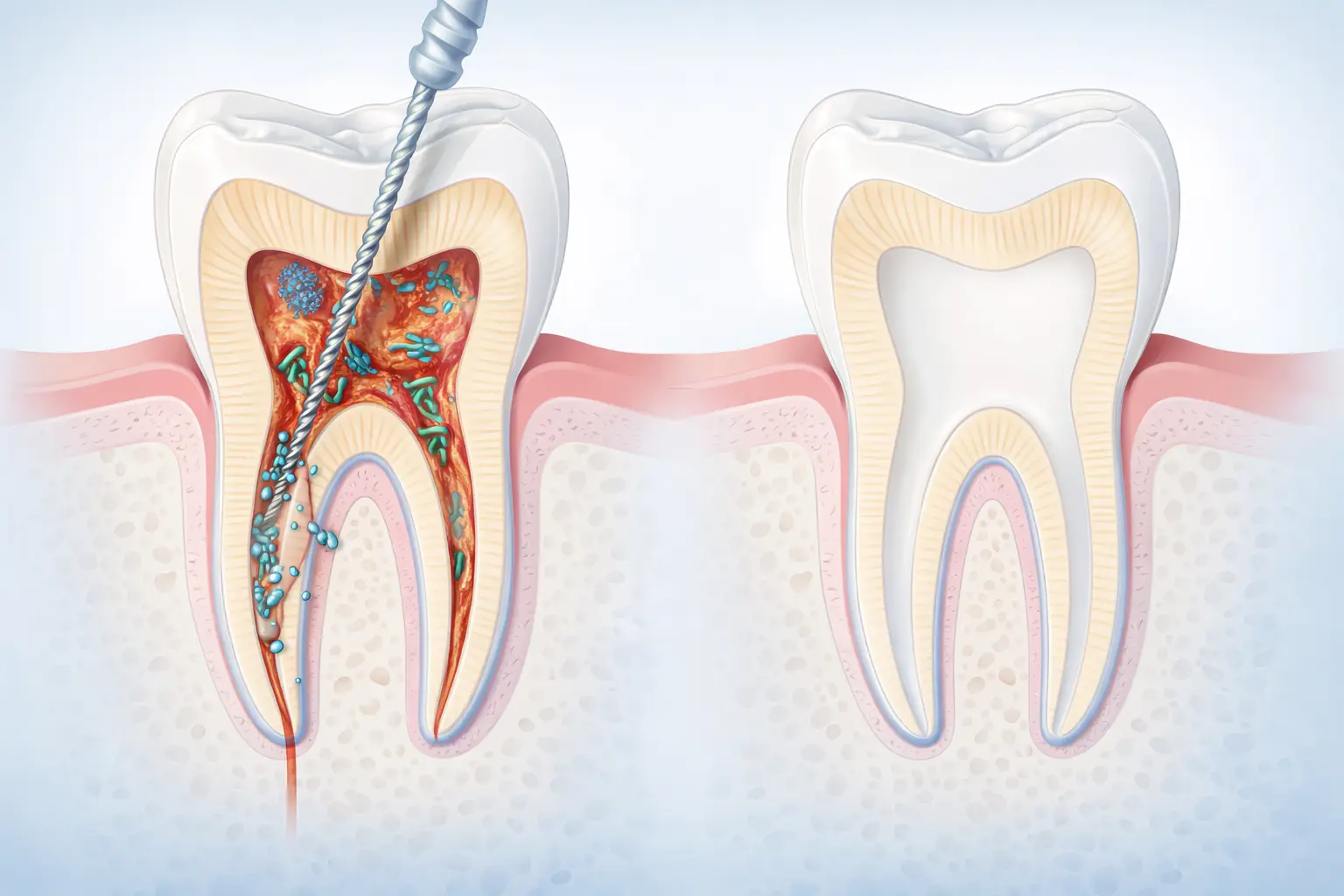 illustration of root canal procedure removing infected tooth pulp